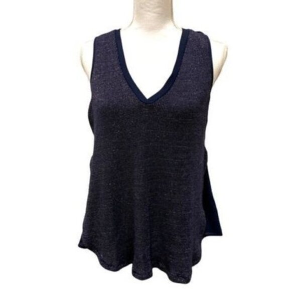 Anthropologie Deletta Women's Blouse Top Small Navy Sparkle Layered Sleeveless - Picture 1 of 13
